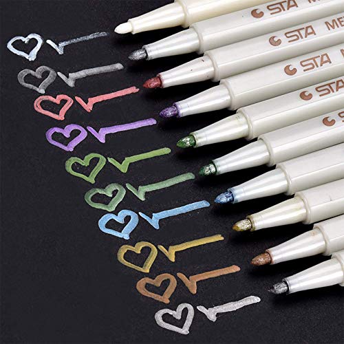 Premium Metallic Marker Stifte, DealKits Satz von 10 sortierten Farben Metallischen Stift Pens für Kartenherstellung Diy Fotoalbum Gästebuch Hochzeit Papier Glas Kunststoff Stein - feiner Spitze(1Mm)