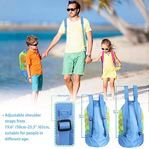 Strandspielzeug Tasche Strandtasche Mesh Beach Bag EocuSun für Sandspielzeug Wasserspielzeug Rücksack Beutel für kleinkind Kinder Jungen Mädchen Badetasche XL groß für Familie Urlaub (Himmelblau) - 3