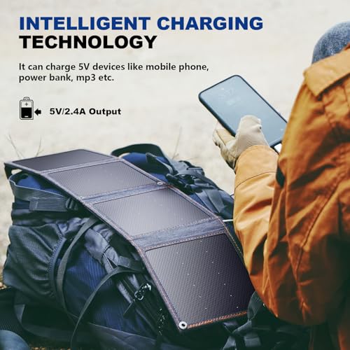 BigBlue 14W Solar Ladegerät Tragbar, Taschengröße Solarpanel 1-Port USB(5V/2.4A) & IPX4 wasserdichte SunPower Solarpanel für Reisen, Camping und Garten - 2