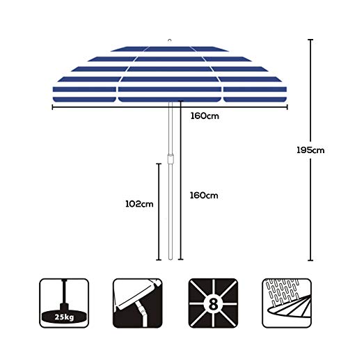 Sekey Sonnenschirm 160 cm Marktschirm Gartenschirm Terrassenschirm Rund Sonnenschutz UV20+ (Blaue weiße Streifen) - 6