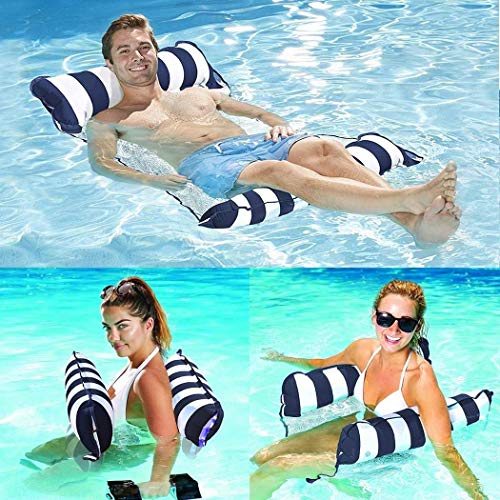7WUNDERBAR Luftmatratze Aufblasbarer Wasserhängematte Pool Lounge Hängematte Wasseriege Faltbares schwimmende Bett Wasser Sofa (Dunkelblau) - 2