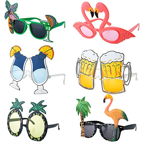 Czemo 6 Paar Party Sonnenbrillen Hawaiian Tropical Brillen Flamingo Ananas Sonnenbrille Lustige Kostüm Sonnenbrille für Sommer Kostüm Party