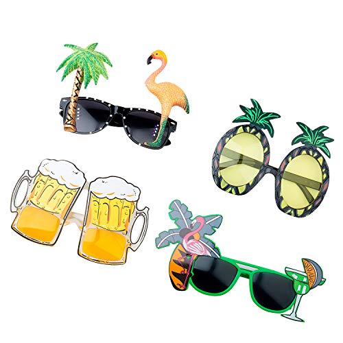 Czemo 6 Paar Party Sonnenbrillen Hawaiian Tropical Brillen Flamingo Ananas Sonnenbrille Lustige Kostüm Sonnenbrille für Sommer Kostüm Party - 6