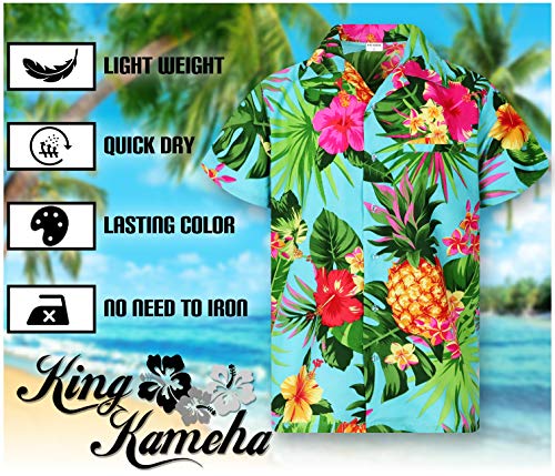 King Kameha Funky Hawaiihemd, Kurzarm, Ananas, Türkis, XL - 5
