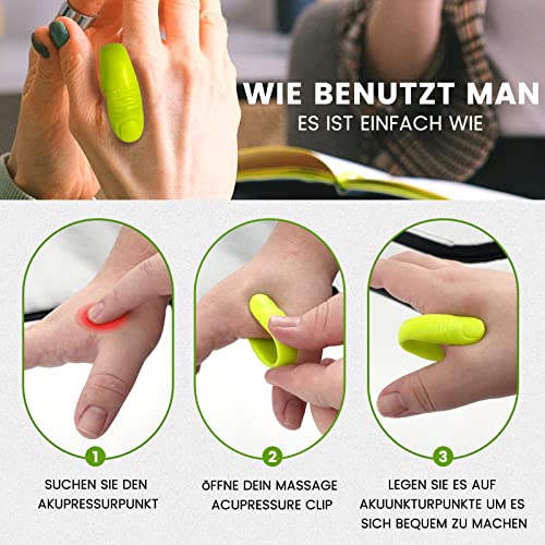 2 Stück Massage Akupressur Clip, Portable Acupressure Kann zur Migränehilfe verwendet werden, Spannungen, Angstzustände lindern, Stress, Schmerzen lindern – Akupressur Werkzeug (Black) (Green) - 3