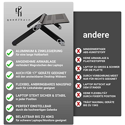 good2have -The ONE- Extrem hochwertiger Laptopständer aus Aluminium höhenverstellbar für Komfortables & gesundes Arbeiten & Surfen – Notebookständer auch WIRKLICH für 17 Zoll (Laptop ständer) - 4