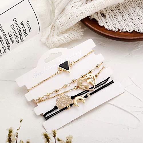 böhmisches mehrschichtiges Armband-Gesetzte Frauen-Mädchen-Art und Weise Vinatge Reizend Schildkröte-Korn-Liebes-Karten-Goldketten-Armband-Armband-Geschenk - 4