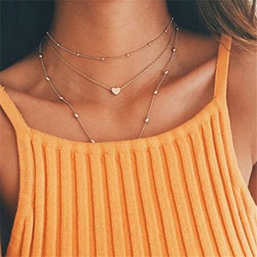 Elistelle Damen Halskette Choker Mehrreihig Kette mit Anhänger Halsband Kette Gold