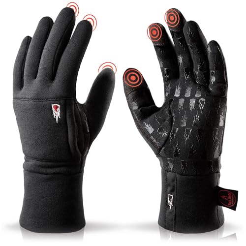 THE HEAT COMPANY – Merino Liner PRO – Warme Merino Handschuhe – Premium Qualität – Touchscreen Winterhandschuhe aus Wolle: Damen & Herren – Laufhandschuh, Fahrradhandschuh, schwarz, Gr. 8-9