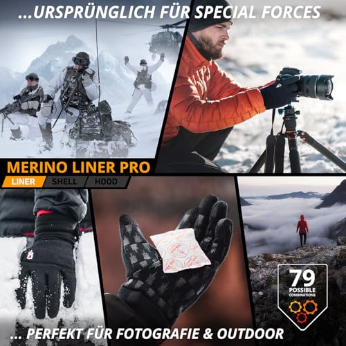 THE HEAT COMPANY – Merino Liner PRO – Warme Merino Handschuhe – Premium Qualität – Touchscreen Winterhandschuhe aus Wolle: Damen & Herren – Laufhandschuh, Fahrradhandschuh, schwarz, Gr. 8-9 - 3