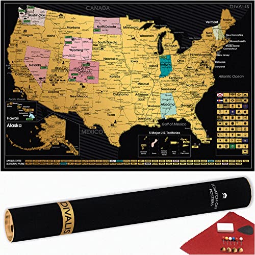 Detaillierte Karte zum Rubbeln der USA mit Kratzer, 61 x 40,6 cm, leicht zu rahmen 62 Nationalparks, Reise-Poster Vereinigten Staaten von Amerika – große Rubbelkarte Sehenswürdigkeiten und Flaggen
