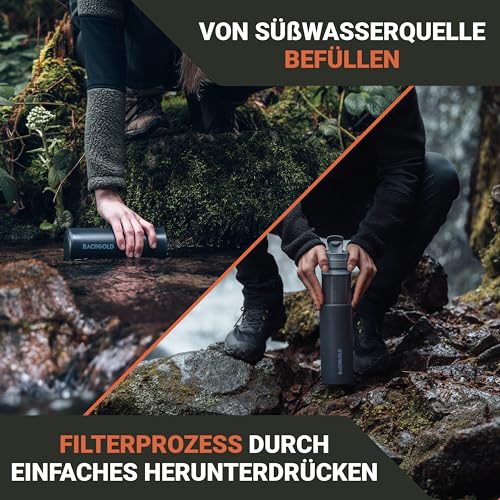 Bachgold® Profi Outdoor Wasserfilter Flasche [650ml] mit 1500L Filterkapazität I entfernt 99,99% aller Bakterien und filtert Viren, Partikel und Schwermetalle I Blackout- & Krisensicher - 3