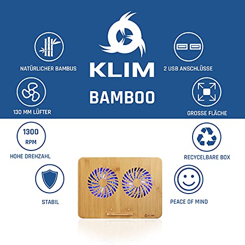 KLIM Bamboo – Laptop Kühlungspad – Anpassbare Geschwindigkeit – Kühlende Unterlage mit Lüftern und Bambus Struktur, für Laptops zwischen 10” und 15,6” – Extra USB Port [ Neue 2020 Version ] - 4