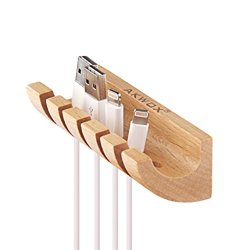 Holz Kabelhalter für USB-Kabel Ladekabel Akwox Kabelclips Selbstklebend Drahthalter für Schreibtisch Kabelmanagement - 2