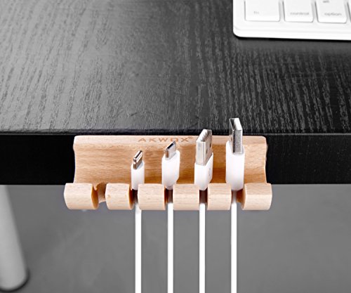 Holz Kabelhalter für USB-Kabel Ladekabel Akwox Kabelclips Selbstklebend Drahthalter für Schreibtisch Kabelmanagement - 6