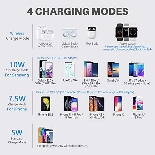 yootech 3 in 1 Kabelloses Ladegerät, 7,5W Wireless Charger für iPhone SE 2020/11/Pro Max/XS/X/8, Galaxy S10 usw, 2,5W Qi Ladestation für AirPods Pro, Apple Watch (kein iWatch Ladekabel und Netzteil) - 2