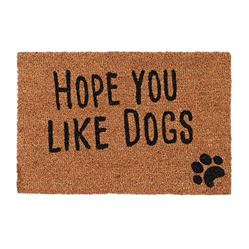Relaxdays, Natur Fußmatte mit Spruch, Hope You Like Dogs, Hundemotiv, Kokosfasern, Außen und Innen, Fußabtreter 40×60 cm, Standard