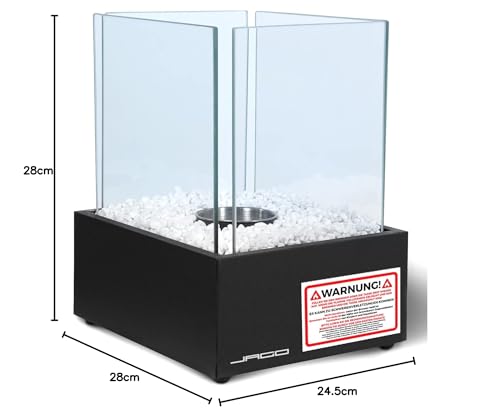 Tischkamin – Edelstahl, Bio-ethanol, für den Innen- und Außenbereich, inkl. Steine, Schwarz – Feuerstelle, Glaskamin, Glasfeuer, Tischfeuer, Tisch-Dekofeuer - 10