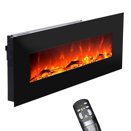 Elektrokamin GLOW FIRE Mars, 130 cm breit, Wandkamin elektrisch (1500 Watt Heizlüfter, Farbige LED-Beleuchtung; Glasscheibe, Dimmer, Fernbedienung) schwarz (Flammen mit Holzdekoration)