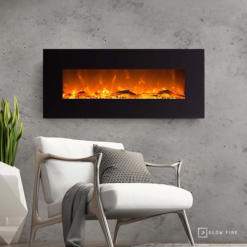 Elektrokamin GLOW FIRE Mars, 130 cm breit, Wandkamin elektrisch (1500 Watt Heizlüfter, Farbige LED-Beleuchtung; Glasscheibe, Dimmer, Fernbedienung) schwarz (Flammen mit Holzdekoration) - 2