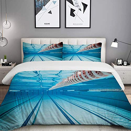 PENGTU Bedding Bettwäsche-Set,Hobby Schwimmbad Sport Ansicht Print,Mikrofaser Bettbezug und Kissenbezug – (135 x 200 cm) - 2