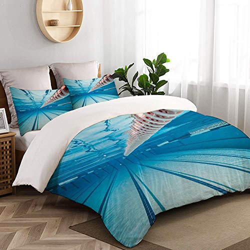 PENGTU Bedding Bettwäsche-Set,Hobby Schwimmbad Sport Ansicht Print,Mikrofaser Bettbezug und Kissenbezug – (135 x 200 cm) - 3