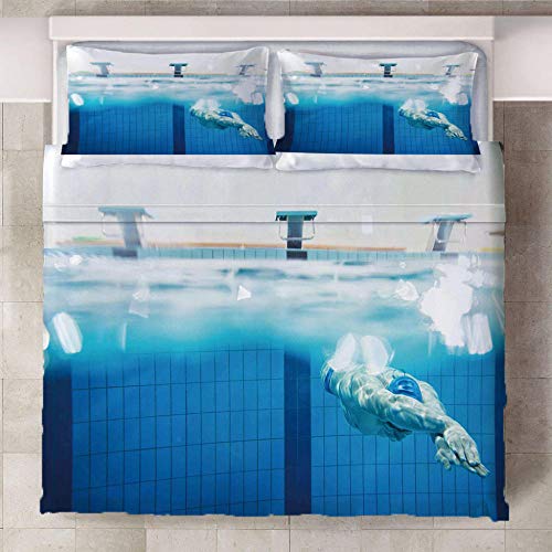 QIHANGYA Bettwäsche Schwimmbad Bettbezug mit Muster, Super Weiche Atmungsaktive Mikrofaser Bettbezug 1-teilig mit Reißverschluss 2 Kissenbezug 220x240cm - 3