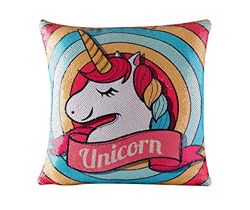 Dekoratives Wurfkissen mit Pailletten Einhorn Regenbogen Umkehrbares Paillettenkissen mit Füllung 40 x 40 cm Rosa