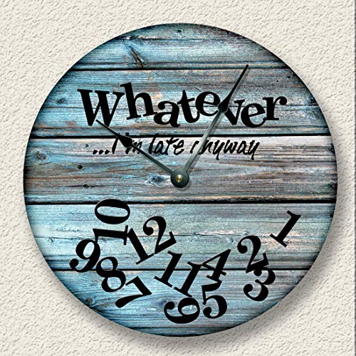 Tr73ans Wanduhr, „Whatever I’m late anyway“, Wanduhr, Distressed Teal Bretter, gedrucktes Bild, rustikale Kabine, Strand, Wanddekoration,