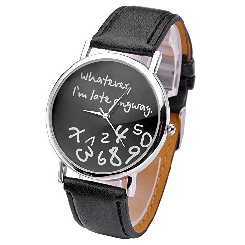 JSDDE Damen Armbanduhr, mit Aufschrift "Whatever, I'm Late Anyway", rundes Gehäuse, schwarz