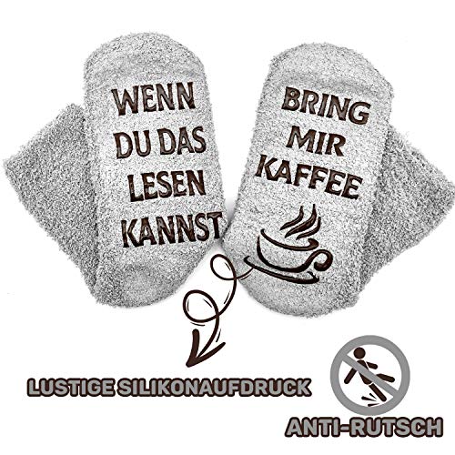 iZoeL Witzige Socken mit Geschenkbox Herr Frau Freundin Spruch Wenn Du Das Lesen Kannst Bring mir Schokolade/Kaffee/Wein Lustige Geschenk (Grau Kaffee Socken) - 2