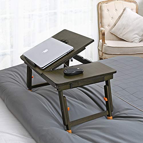 Nnewvante Laptop-Schreibtisch Verstellbarer Laptop-Schreibtisch Tisch aus 100% Bambus mit USB-Ventilator Faltbarer Frühstücks-Serviertisch mit Schublade-Bronze - 7