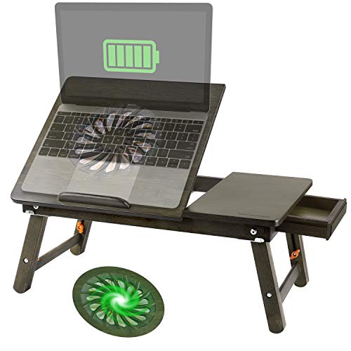 Nnewvante Laptop-Schreibtisch Verstellbarer Laptop-Schreibtisch Tisch aus 100% Bambus mit USB-Ventilator Faltbarer Frühstücks-Serviertisch mit Schublade-Bronze - 6