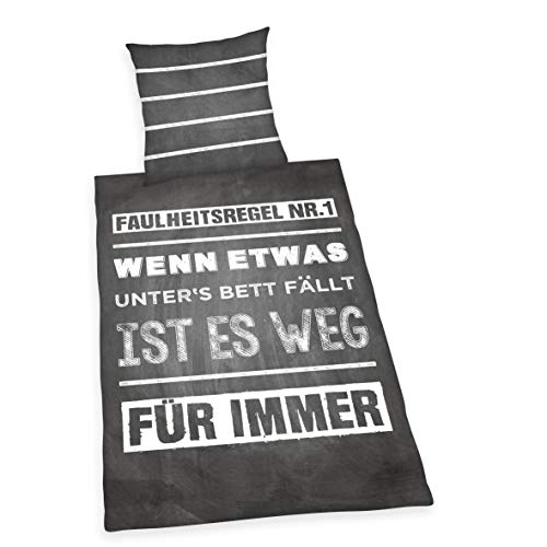 Herding Young Collection Bettwäsche-Set, Wendemotiv mit Spruch, Bettbezug 135 x 200 cm, Kopfkissenbezug 80 x 80 cm, Baumwolle/Renforcé