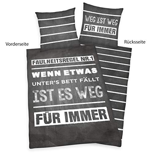 Herding Young Collection Bettwäsche-Set, Wendemotiv mit Spruch, Bettbezug 135 x 200 cm, Kopfkissenbezug 80 x 80 cm, Baumwolle/Renforcé - 2