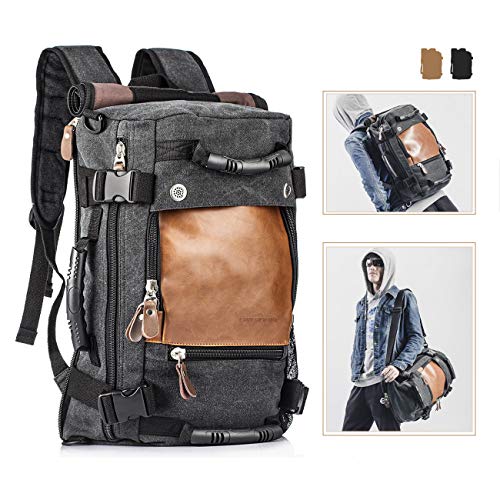 Overmont Vintage Herren Rucksack Laptoprucksack 14,1 Zoll Reiserucksack Daypack Multifunktionale Tasche für Reise Camping Wandern Ausflug Outdoor Khaki/Schwarz