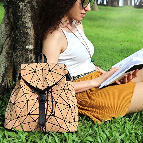 Tikea Rucksack von Kork Geometrische Tasche Umweltfreundlicher Daypack Rucksackhandtasche Schultasche Reisetasche für Frauen Mädchen Kork - 2