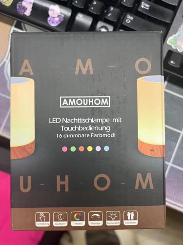 LED Nachttischlampe, Amouhom Dimmbar Atmosphäre Tischlampe für Schlafzimmer Wohnzimmer, 16 Farben Tragbare Nachtlicht mit 2800-3100K Warmes Weißes Licht und Farbwechsel Geschenke für Kinder/Erwachsene - 12