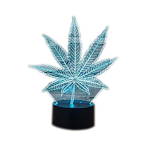 Ahat Romantische 3D Led Illusion Tisch Schreibtisch Deko Lampe 7 Farben ändern Nacht Licht für Schlafzimmer Home Decoration, Hochzeit, Geburtstag, Weihnachten und Valentine Geschenk(Cannabisblätter)