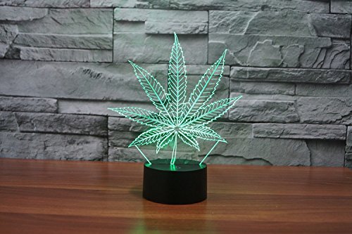 Ahat Romantische 3D Led Illusion Tisch Schreibtisch Deko Lampe 7 Farben ändern Nacht Licht für Schlafzimmer Home Decoration, Hochzeit, Geburtstag, Weihnachten und Valentine Geschenk(Cannabisblätter) - 4