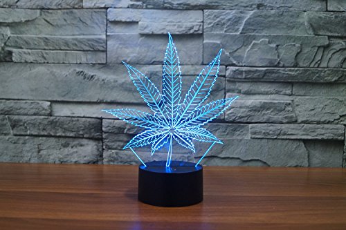 Ahat Romantische 3D Led Illusion Tisch Schreibtisch Deko Lampe 7 Farben ändern Nacht Licht für Schlafzimmer Home Decoration, Hochzeit, Geburtstag, Weihnachten und Valentine Geschenk(Cannabisblätter) - 5