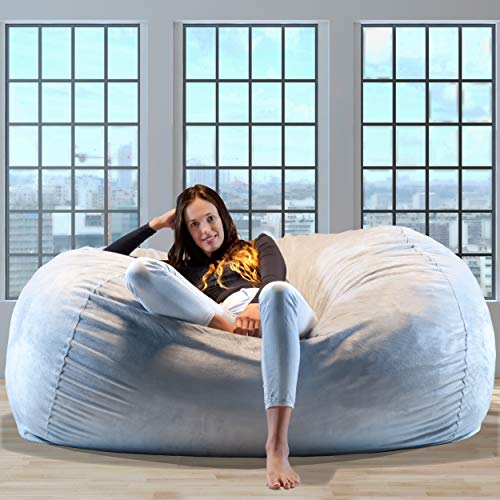 RIESEN SITZSACK MIT VELOUR KUSCHELBEZUG IN SILBER GRAU! Der größte Sitzsack Europas – 1500 L Memory Schaumstoff Füllung – Gemütliches Sofa, Riesen Bett, Bean Bag für Kinder und Erwachsene - 2