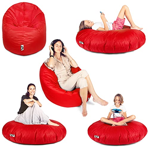 Patchhome 2 in 1 Funktion Sitzsack Sitzkissen Bean Bag - Rot - 100cm Durchmesser in 25 Farben und 3 versch. Größen - fertig befüllt