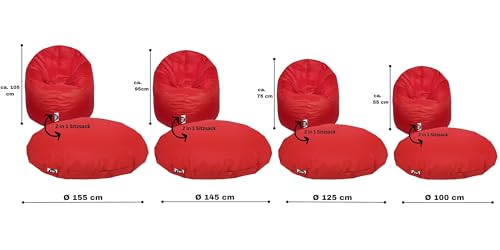 Patchhome 2 in 1 Funktion Sitzsack Sitzkissen Bean Bag – Rot – 100cm Durchmesser in 25 Farben und 3 versch. Größen – fertig befüllt - 2