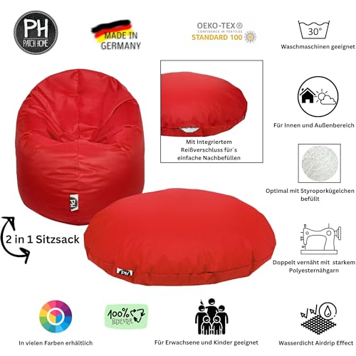 Patchhome 2 in 1 Funktion Sitzsack Sitzkissen Bean Bag – Rot – 100cm Durchmesser in 25 Farben und 3 versch. Größen – fertig befüllt - 7