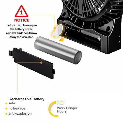 EasyAcc Mini Desktop USB Ventilator Personal Fan mit 2600 mAh aufladbarer Batterie Akku LED-Licht Beweglicher 3 einstellbare Geschwindigkeiten für Indoor und Outdoor Aktivitäten – Schwarz - 2