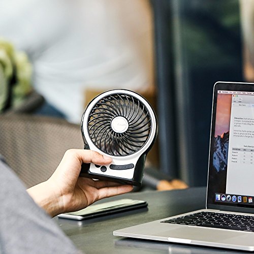 EasyAcc Mini Desktop USB Ventilator Personal Fan mit 2600 mAh aufladbarer Batterie Akku LED-Licht Beweglicher 3 einstellbare Geschwindigkeiten für Indoor und Outdoor Aktivitäten – Schwarz - 8