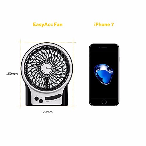 EasyAcc Mini Desktop USB Ventilator Personal Fan mit 2600 mAh aufladbarer Batterie Akku LED-Licht Beweglicher 3 einstellbare Geschwindigkeiten für Indoor und Outdoor Aktivitäten – Schwarz - 9