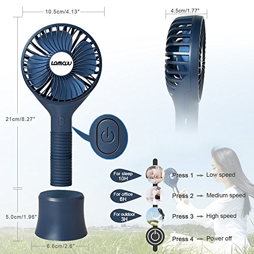 Lammcou USB Lüfter USB-Ventilator Leise Mini Handventilator Reise Ventilator Klein Tischventilator Mit 3 Stufen Turbo-Modus Luftdurchsatz 160 m³/h EIN Muss für Reise Büro Zuhause Camping Outdoor Blau - 3