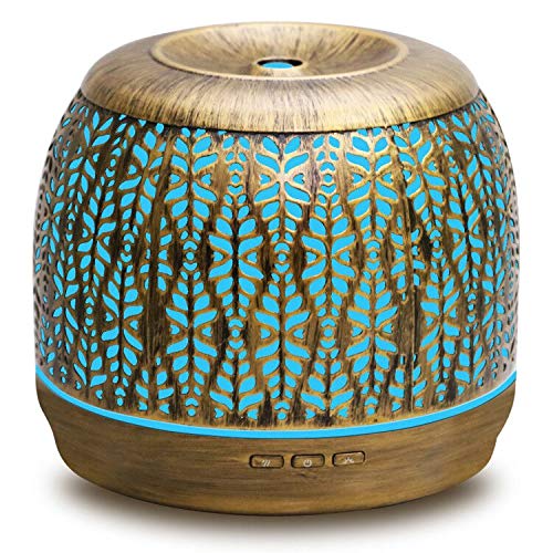 Aroma Diffuser 500ml Metall Luftbefeuchter,Exqline Ultraschall Raumbefeuchter Elektrisch Duftlampe Öle Diffusor mit 14 Farben LED,Vintage Aromatherapie Diffusor für Raum,Büro,Yoga,Spa